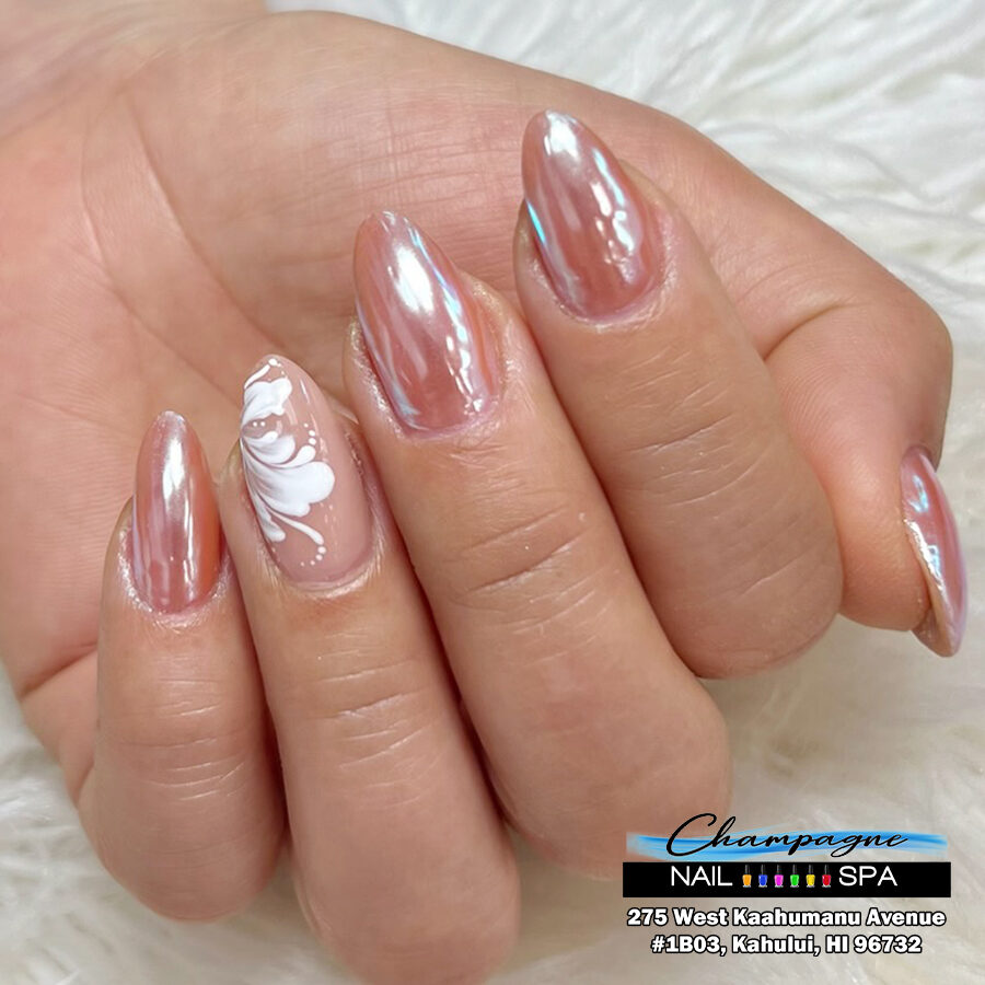 Chrome glazed-donut nails at Gold Nails Maui, Kahului